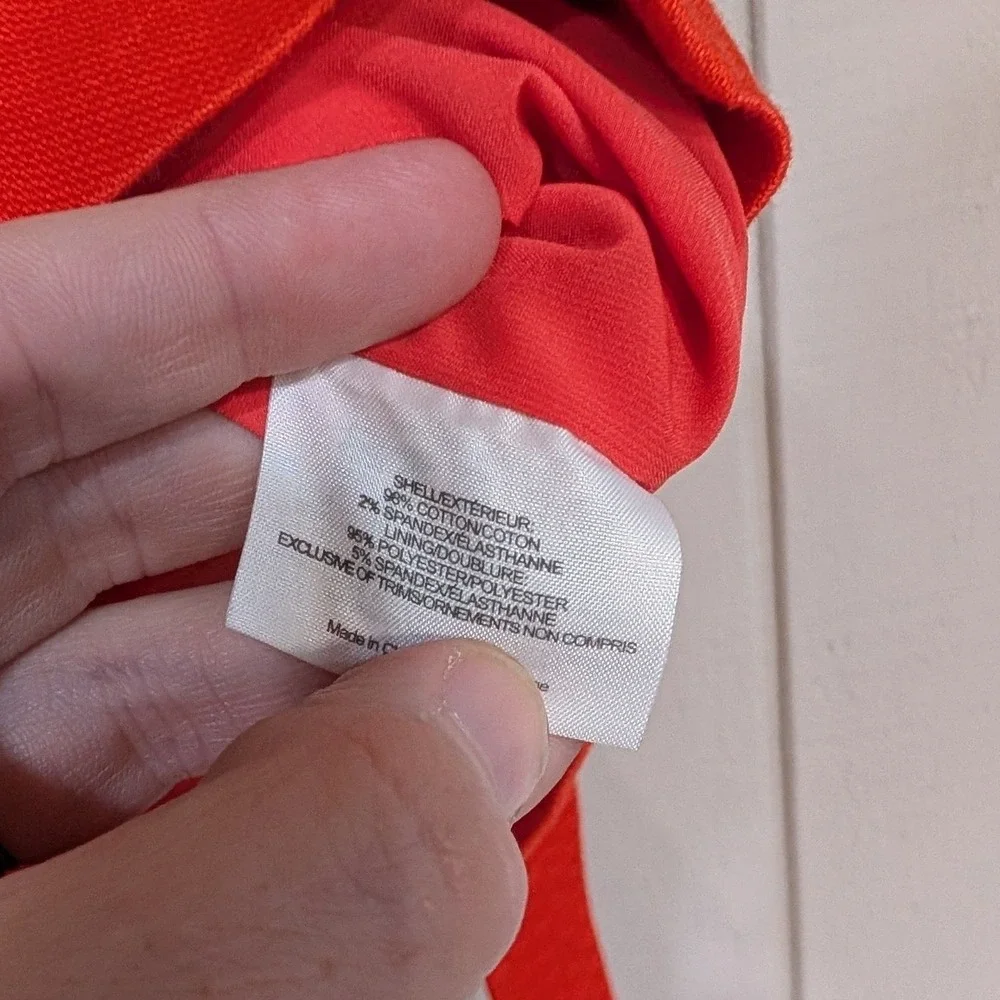 Tory Burch Orange‎ Red Cotton Belted Sheath Dress Square Neck Pockets